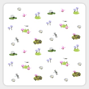 Lotus Flowers and Dragonflies Summer Pattern Sticker